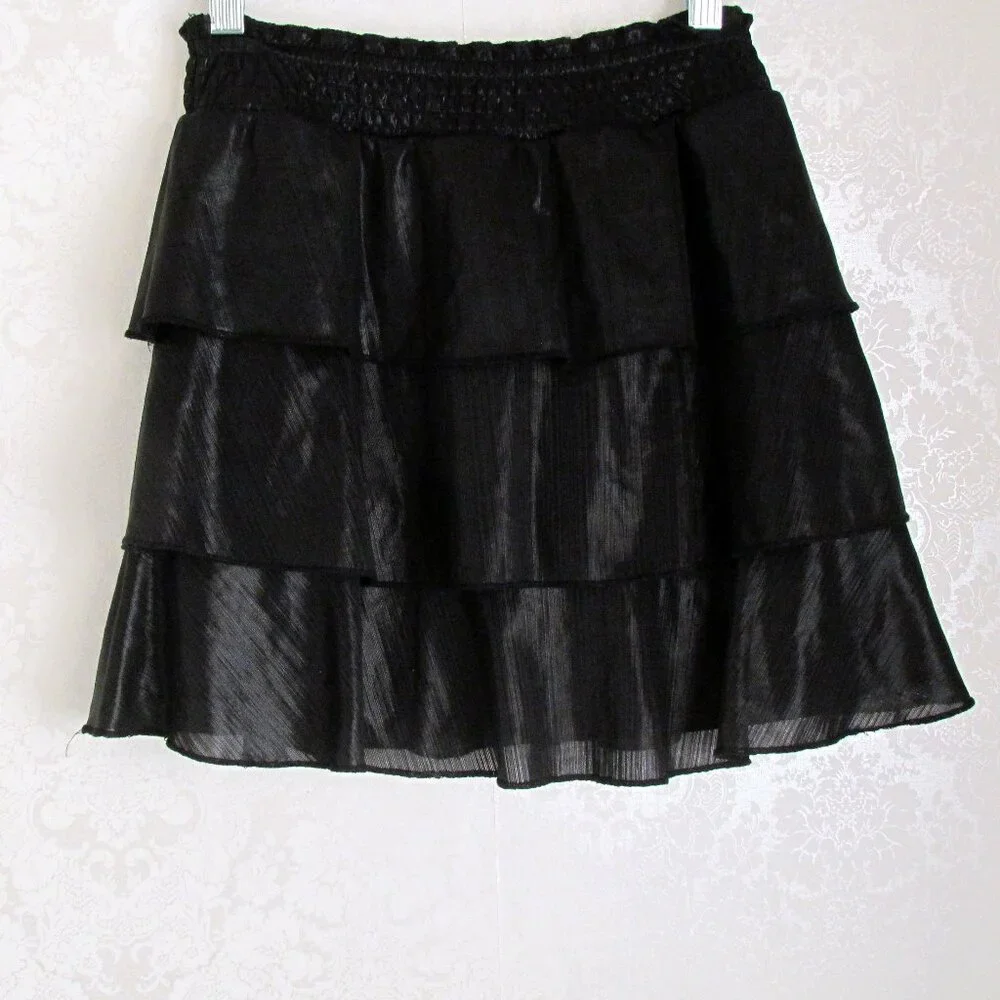 GIRL'S RUFFLED MINI SKIRT w SHORTS, L, BLACK w ELASTIC WAISTBAND, by JUSTICE